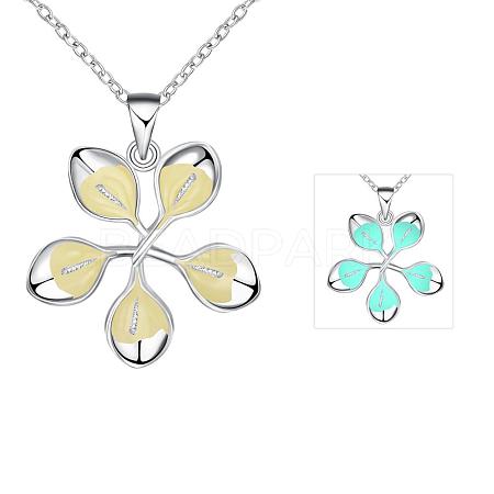 Zinc Alloy Flower Luminous Noctilucent Necklaces NJEW-BB03209-B-1