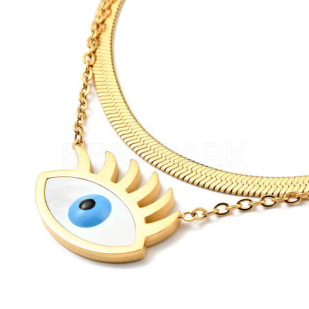 Natural Shell Horse Eye Pendant Double Layer Necklace with Enamel NJEW-P229-05G-1