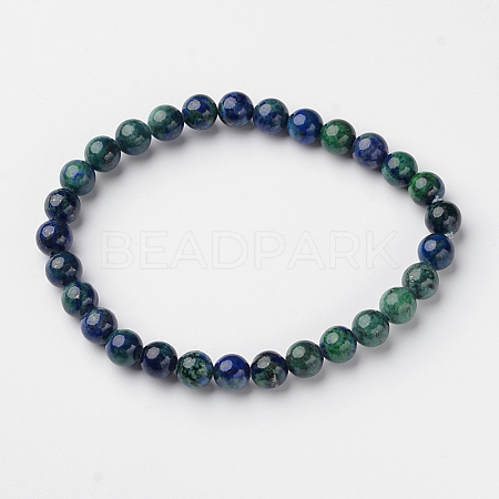 Natural Chrysocolla and Lapis Lazuli Round Bead Stretch Bracelets BJEW-L593-D03-1