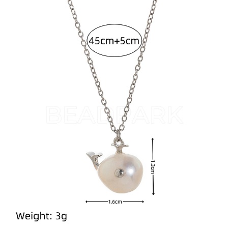 Natural Baroque Keshi Pearl Fish Pendant Brass Chain Necklaces FS-WGF6066-04-1