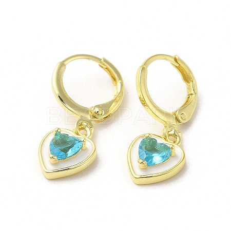 Heart Real 18K Gold Plated Brass Dangle Leverback Earrings EJEW-L268-025G-04-1