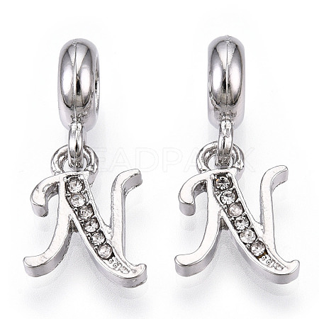 Platinum Rack Plating Alloy Rhinestone European Dangle Charms PALLOY-T048-36P-N-1