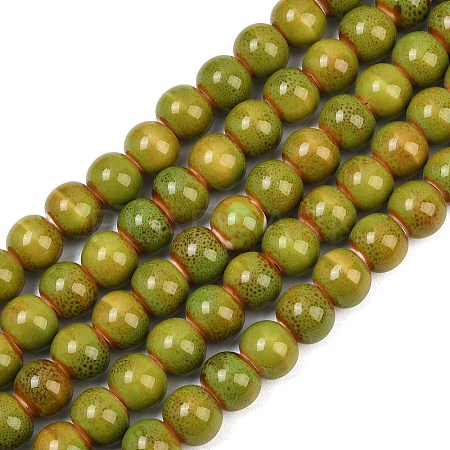 Handmade Fancy Antique Glazed Porcelain Ceramic Round Beads Strands PORC-L019-8mm-10-1