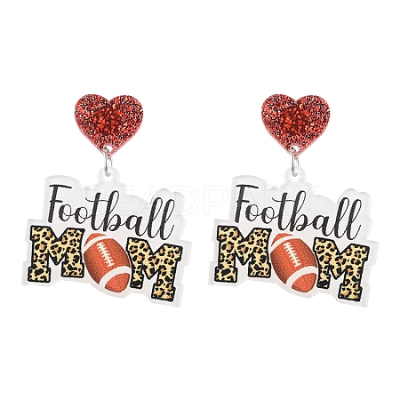 1Pair Leopard Print Heart Mother Sports Acrylic Dangle Stud Earrings EJEW-FS0001-22A-1