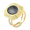 Ion Plating(IP) 304 Stainless Steel Enamel Octagon Cuff Finger Rings RJEW-L107-069G-02-1