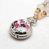 Mixed Styles Long Black Glass Beaded Openable Printed Porcelain Alloy Quartz Pocket Watch Flat Round Pendant Necklaces WACH-M037-M-3