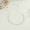 304 Stainless Steel Pave Clear Cubic Zirconia Oval Flat Round Tassel Bib Necklaces for Women NJEW-T020-01P-1