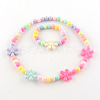 Flower Acrylic Pendant Necklaces and Stretch Bracelets Jewelry Sets X-SJEW-R048-05-3