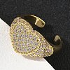 Heart Brass Micro Pave Cubic Zirconia Cuff Rings for Women RJEW-A069-11G-01-3