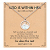 Flat Round 201 Stainless Steel Pave Natural Shell Mustard Seed Pendant Necklaces for Women WG511AE-06-1