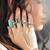ANATTASOUL 16Pcs 16 Style Flower & Oval & Eagle & Teardrop & Feather Synthetic Turquoise Finger Rings Set RJEW-AN0001-06-3