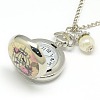 Alloy Porcelain Flat Round Pendant Necklace Pocket Watch WACH-N013-08-3