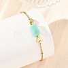 Natural Mixed Stone Rectangle & Moon Star Brass Beaded Bracelets BJEW-JB14231-3