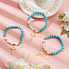 Synthetic Turquoise Round Beaded Stretch Bracelet BJEW-PH01531-02-3