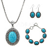 Oval Alloy with Synthetic Turquoise Pendant Necklaces & Dangle Earrings & Link Bracelets Sets WGD1135-10-2