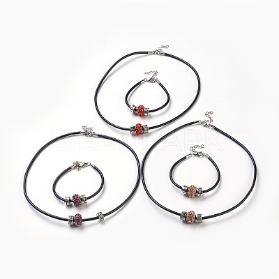 Cowhide Leather Cord Jewelry Sets SJEW-JS00989-1