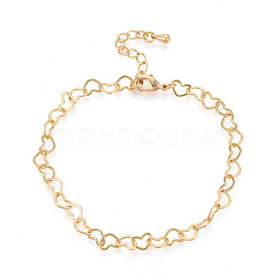 Brass Heart Link Chain Bracelets for Women BJEW-N032-08B-G-1