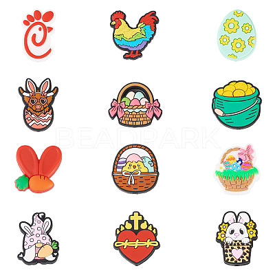12Pcs 12 Styles Easter Silicone Focal Beads SIL-TA0002-56-1