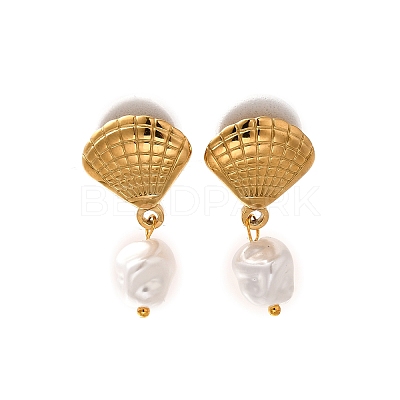 304 Stainless Steel Plastic Pearl Dangle Stud Earrings EJEW-G422-01G-03-1