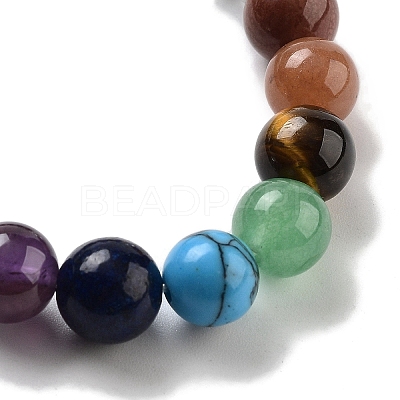 Natural Tiger Eye Round Beaded Chakra Stretch Bracelets BJEW-K251-01E-1