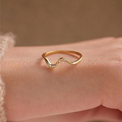 Wave Shaped 925 Sterling Silver Micro Pave Clear Cubic Zirconia Finger Rings FS-WG6021D-10-1