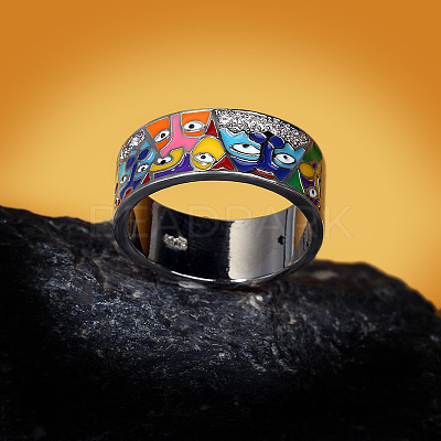Eye Pattern Brass Micro Pave Clear Cubic Zirconia Enamel Finger Rings FS-WGB4C19-04-1