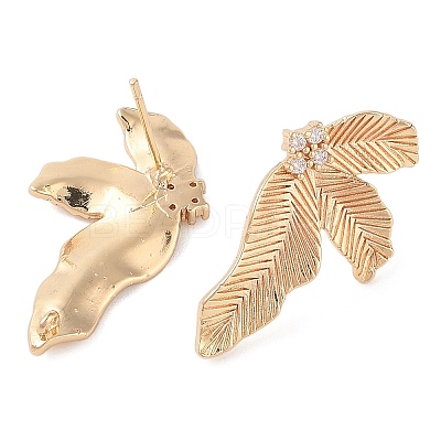 Brass Pave Clear Cubic Zirconia Stud Earring Findings KK-N256-27G-1