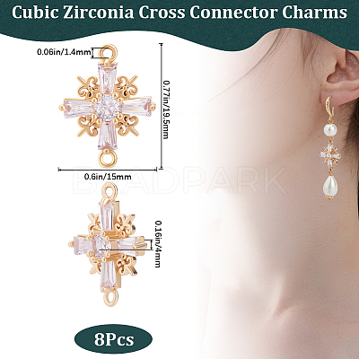 8Pcs Brass Pave Clear Cubic Zirconia Connector Charms KK-BBC0014-64-1