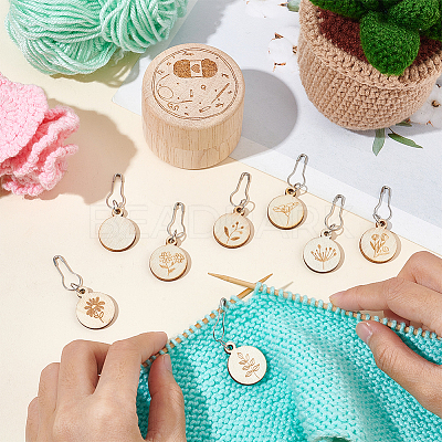 Wooden with Alloy Locking Stitch Marker TOOL-WH0155-32-1
