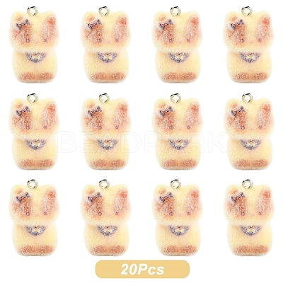 Cat Shape Flocky Opaque Resin Pendants RESI-YWC0002-04A-1