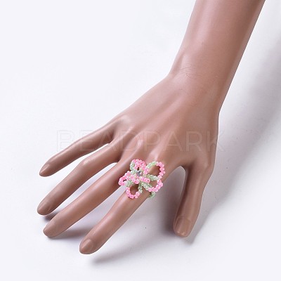 Glass Seed Beaded Stretch Rings RJEW-JR00252-01-1