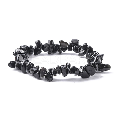 Natural Obsidian Chip Beads Stretch Bracelet for Women BJEW-AL00003-13-1