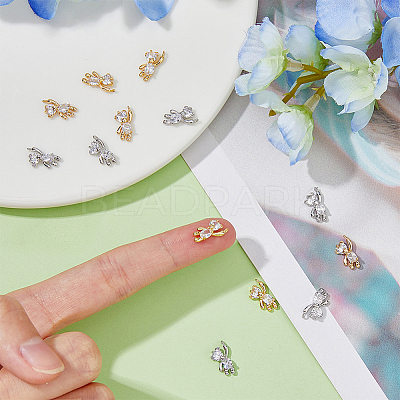 12Pcs 2 Colors Brass Micro Pave Cubic Zirconia Charms KK-HY0003-13-1