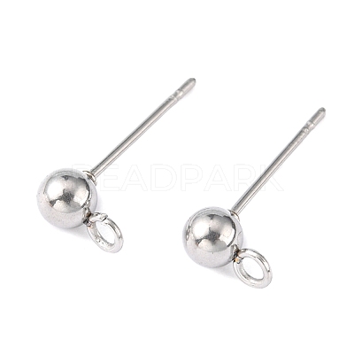 Non-Tarnish Original Color 304 Stainless Steel Ball Post Stud Earring Findings X-STAS-R043-1
