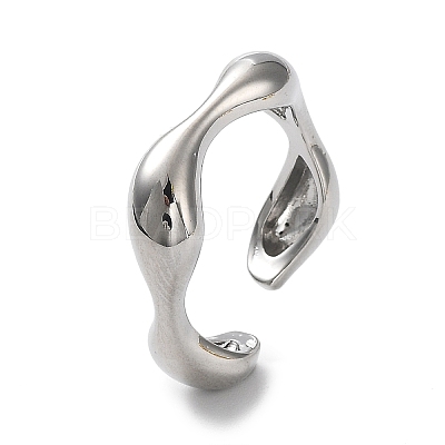 Rack Plating Brass Twist Wave Open Cuff Rings for Women RJEW-Q777-08P-1