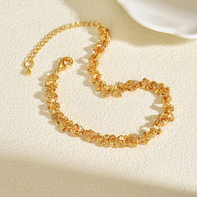 Brass Textured Ring Link Chain Anklets for Women HE5462-1