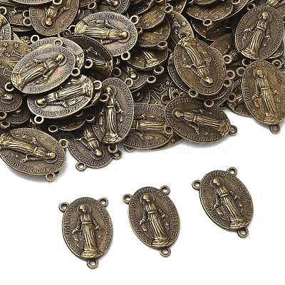 Holy Oval Carved Virgin Mary Tibetan Style Alloy Chandelier Component Links TIBEP-LF0961YKG-AB-LF-1