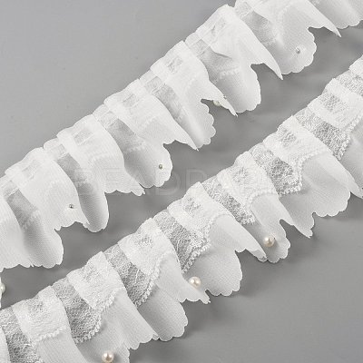 Polyester Organza Ruffled Pleated Lace Fabric Trim OCOR-WH0046-23-1