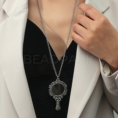 Tibetan Style Zinc Alloy Glass Mirror Pendant Necklaces for Women FS-WGE2CBD-01-1