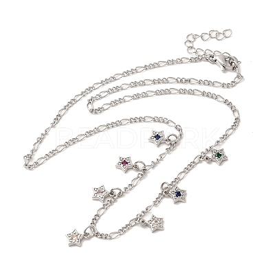 Brass Micro Pave Cubic Zirconia Star Pendant Necklaces NJEW-B157-12P-1