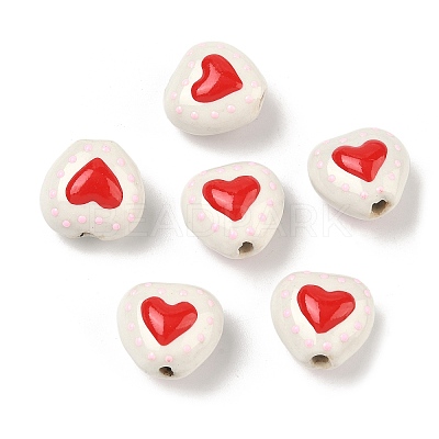 Heart Pattern Handmade Porcelain Enamel Beads PORC-G016-03N-1