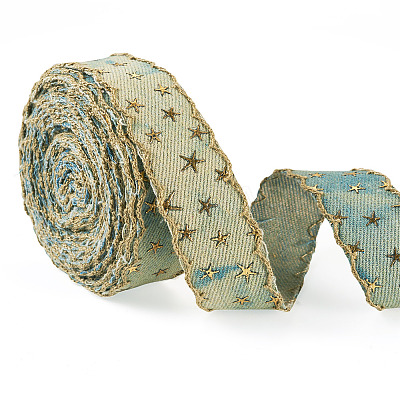 5 Yards Polyester 3D Star Gold Stamping Ribbon OCOR-TAC0023-14A-1