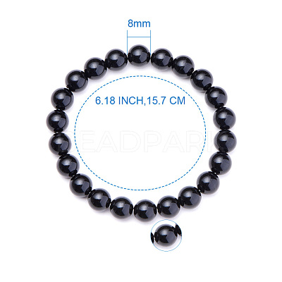 Natural Blacke Agate Round Beads Stretch Bracelets BJEW-N301-8mm-01-1