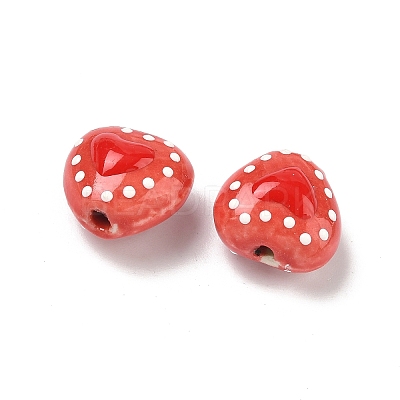 Heart Pattern Handmade Porcelain Enamel Beads PORC-G016-03J-1