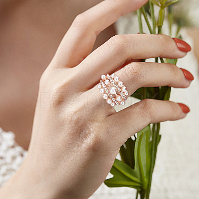 4Pcs 4 Styles Plastic Imitation Pearl Beaded Open Cuff Ring RJEW-AN0001-18-1