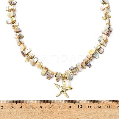 Summer Beach Starfish 304 Stainless Steel Pendant AB Color Natural Freshwater Shell Nuggets Beaded Necklaces for Women NJEW-JN06056-1