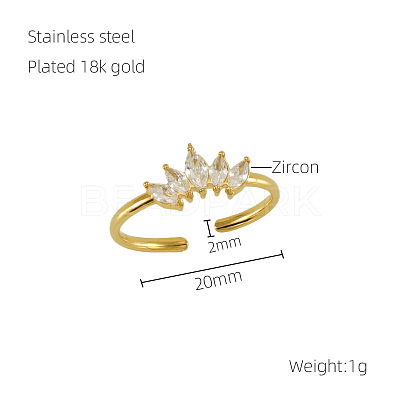 304 Stainless Steel Micro Pave Clear Cubic Zirconia Cuff Rings for Women FS-WGE9F4E-01-1