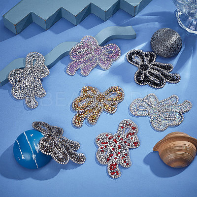 7Pcs 7 Colors Bowknot Glitter Hotfix Rhinestone DIY-FG0002-30-1