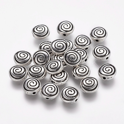 Tibetan Style Alloy Flat Round Carved Vortex Beads TIBEB-5437-AS-FF-1