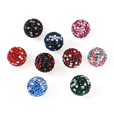 18Pcs 9 Colors Handmade Polymer Clay Pave Rhinestone Beads RB-TA0001-30-1